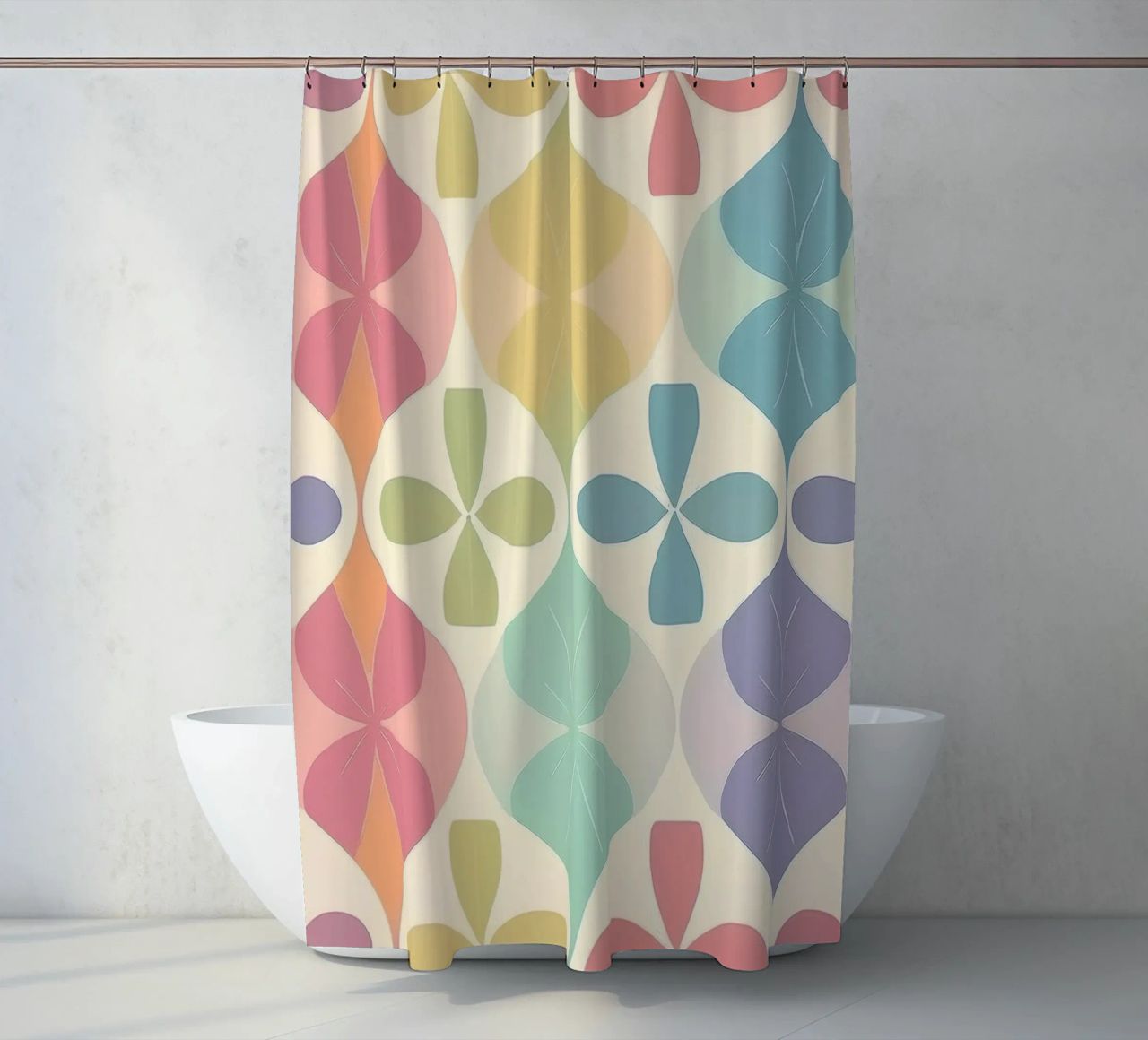 Moderner pastellfarbener Chevron-Regenbogen: Ein Statement Wandkunst Duschvorhang von HoneyDesignsByK