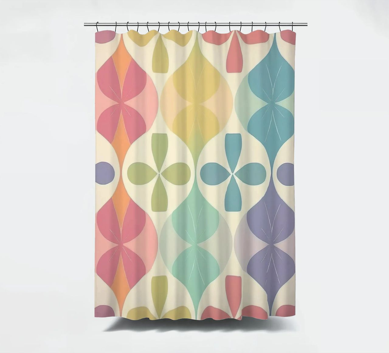 Moderner pastellfarbener Chevron-Regenbogen: Ein Statement Wandkunst Duschvorhang von HoneyDesignsByK