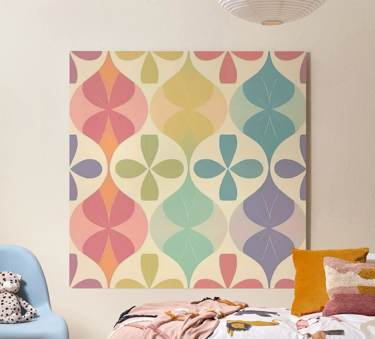 Moderner pastellfarbener Chevron-Regenbogen: Ein Statement Wandkunst Acryl-Glas von HoneyDesignsByK