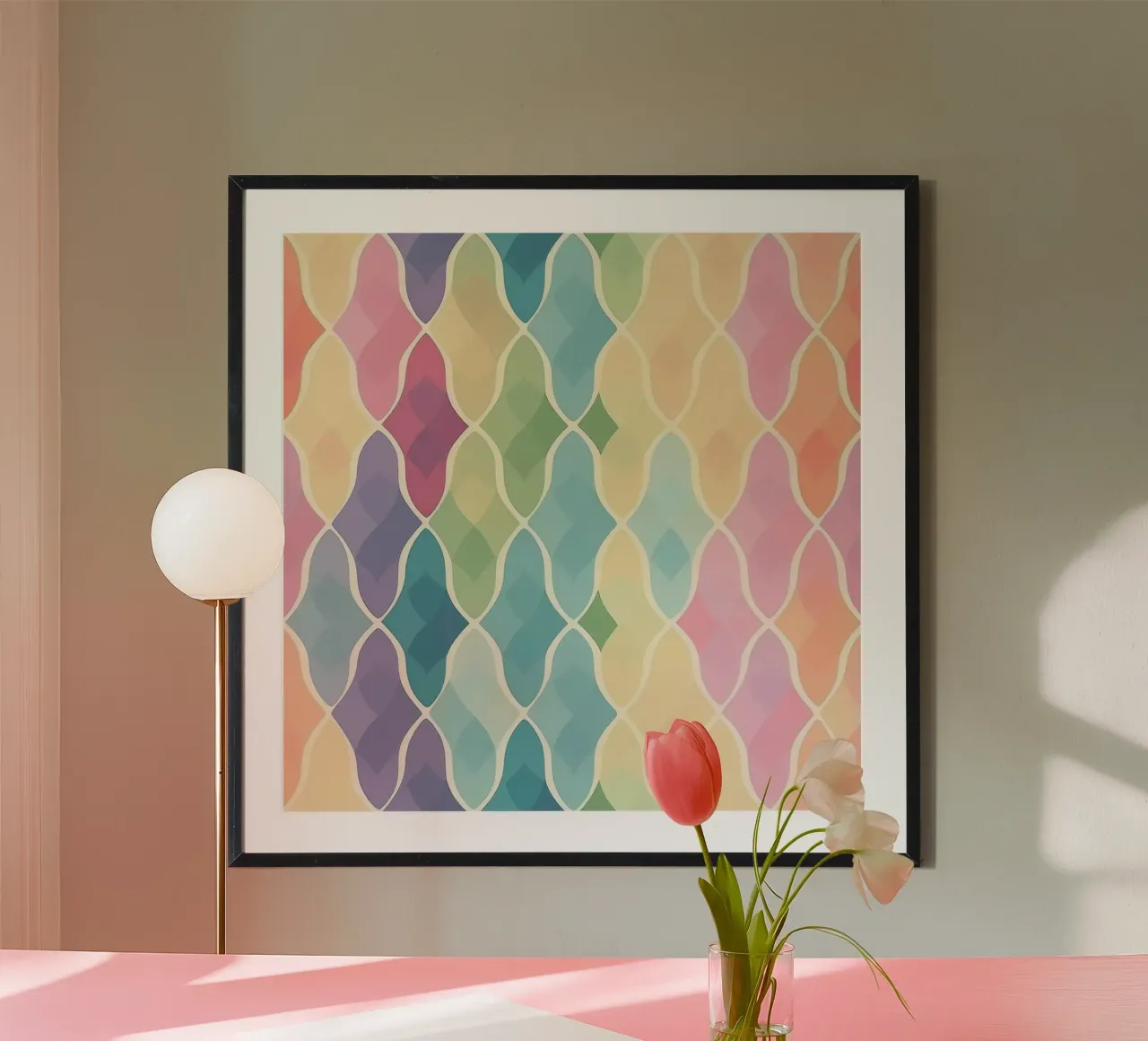 Morbido motivo a squame arcobaleno pastello per interni da sogno poster con telaio in alluminio da HoneyDesignsByK