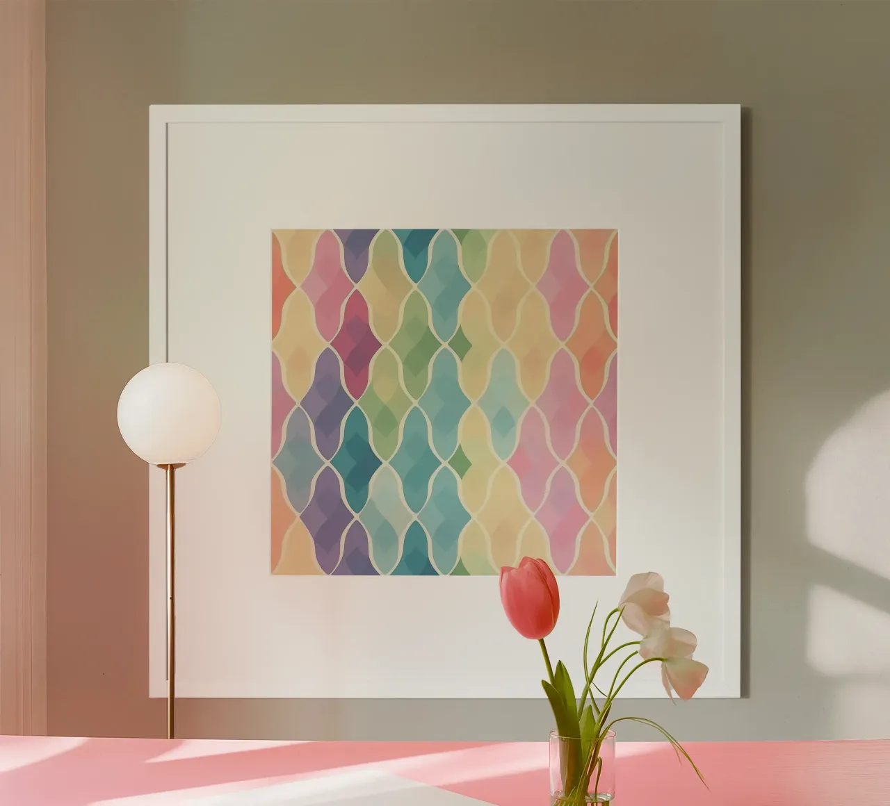Morbido motivo a squame arcobaleno pastello per interni da sogno poster con telaio in alluminio da HoneyDesignsByK