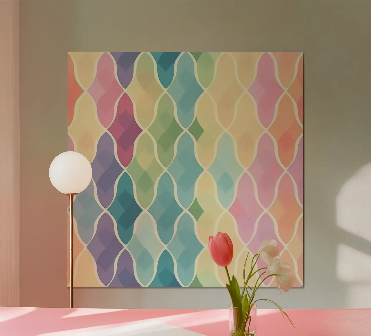 Morbido motivo a squame arcobaleno pastello per interni da sogno poster con telaio in alluminio da HoneyDesignsByK