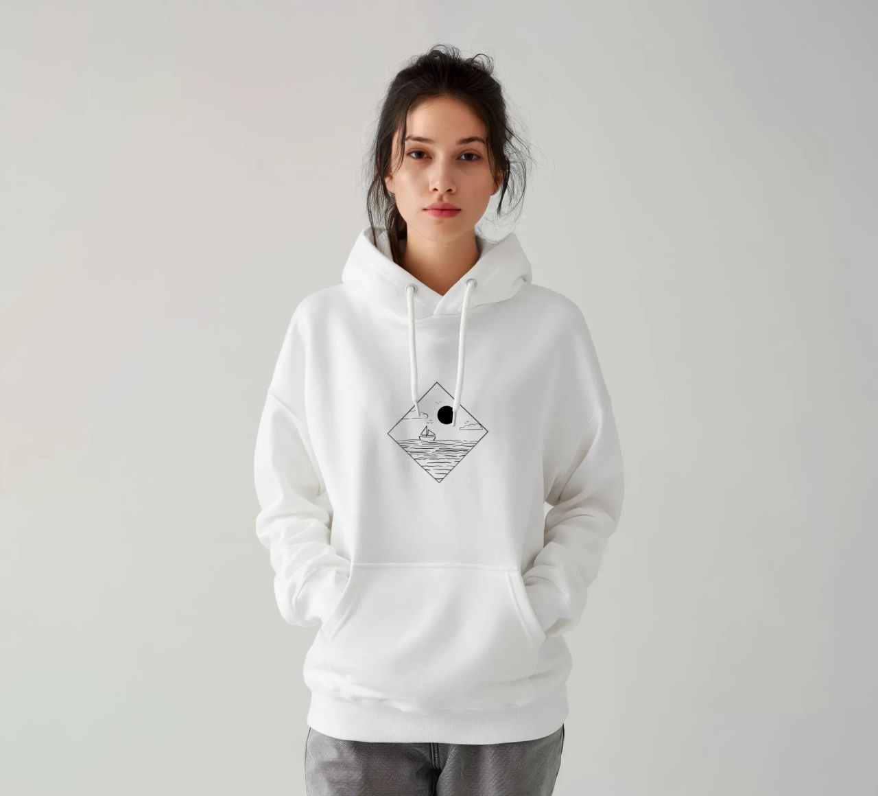 Boot im Meer Line Art felpa con cappuccio da BAINAI