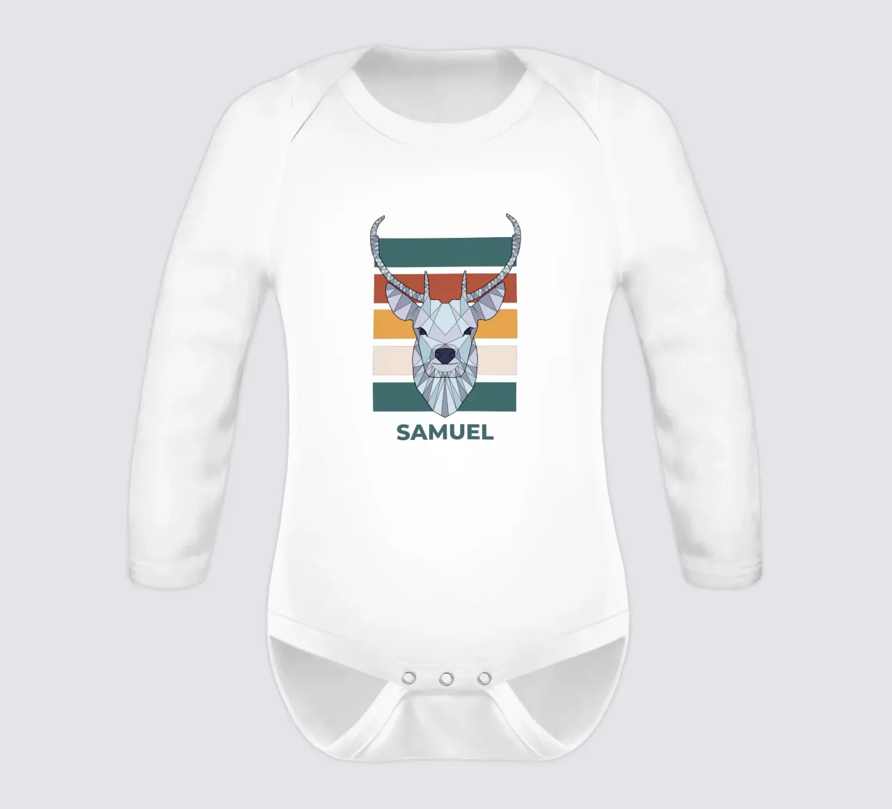 Retro Hirsch mit Name body neonato maniche lunghe da BAINAI KIDS
