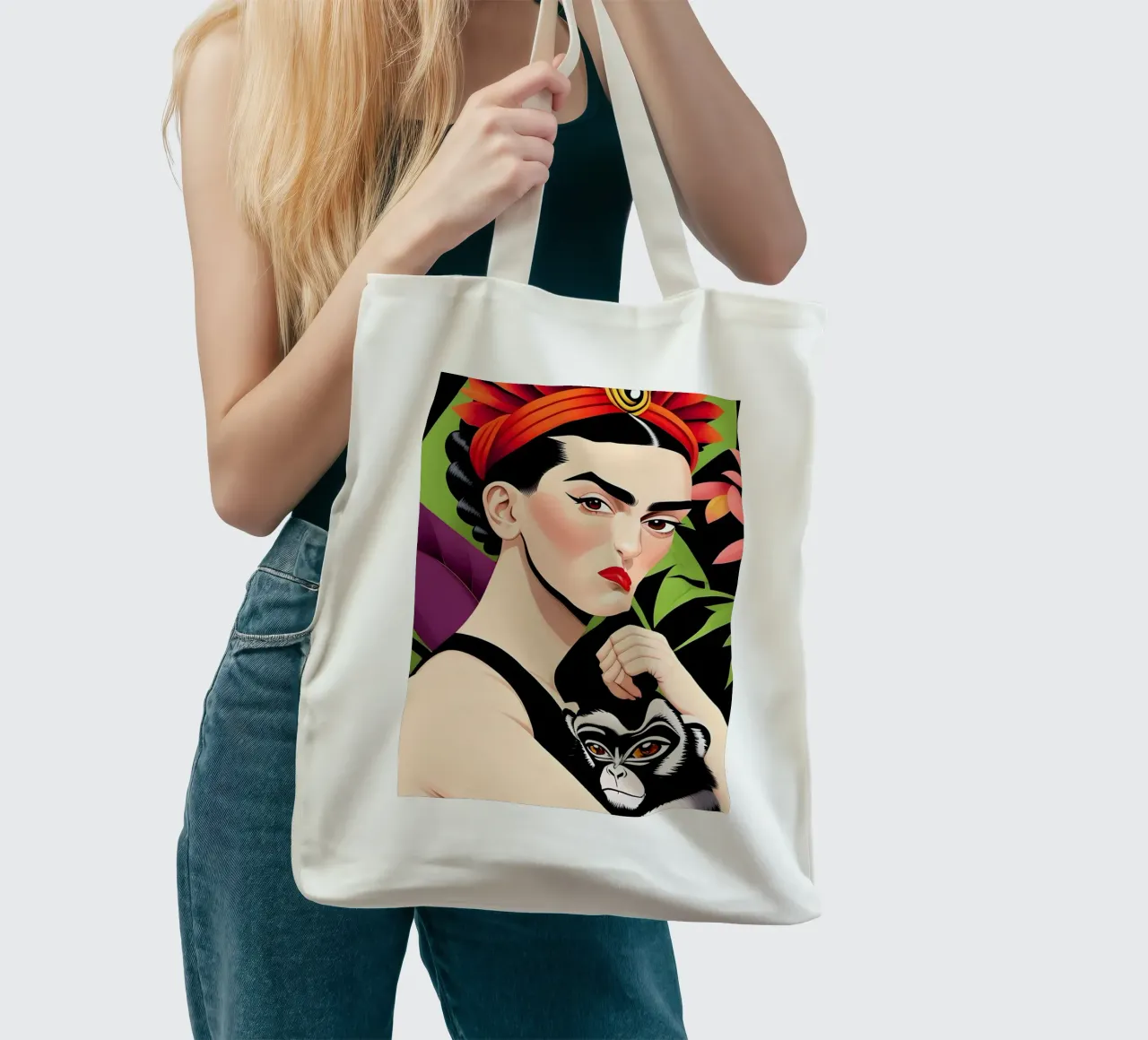 FRIDA KAHLO WITH MONKEY tote bag by ART DECO