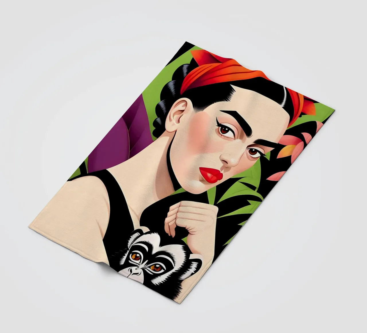 FRIDA KAHLO CON SCIMMIA coperta in pile da ART DECO