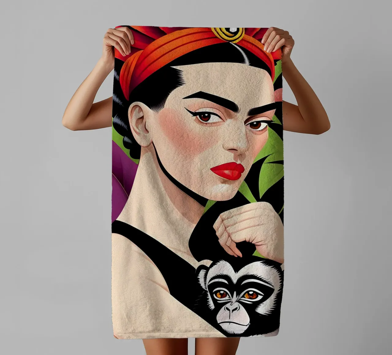 FRIDA KAHLO CON SCIMMIA asciugamano da bagno da ART DECO