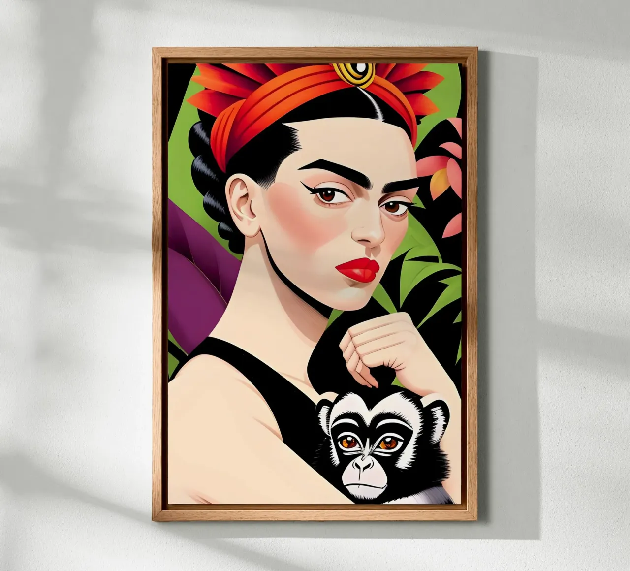 FRIDA KAHLO CON MONO lienzo con Marco flotante de ART DECO