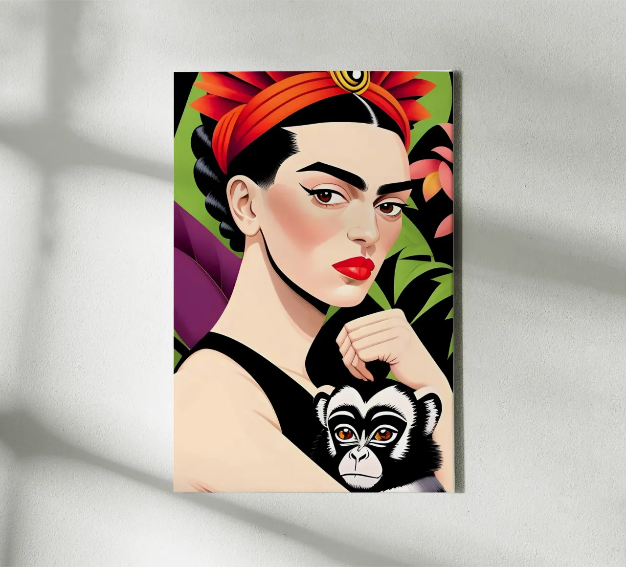 FRIDA KAHLO CON MONO lienzo con Marco flotante de ART DECO
