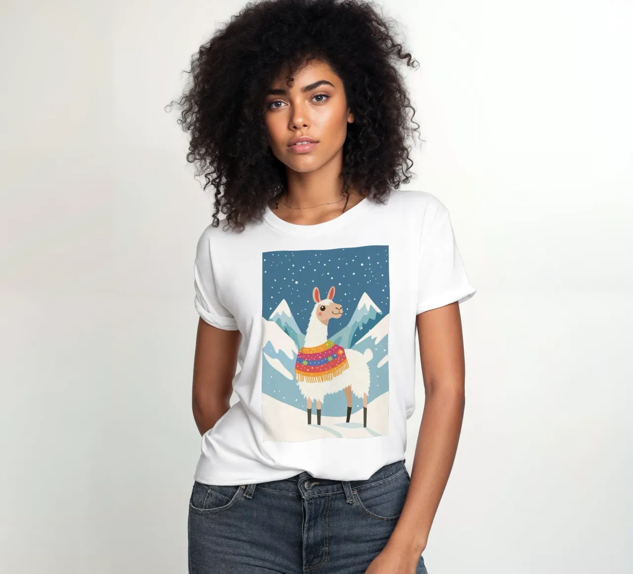 Llama in the mountains women's fitted t-shirt by DreamPixel