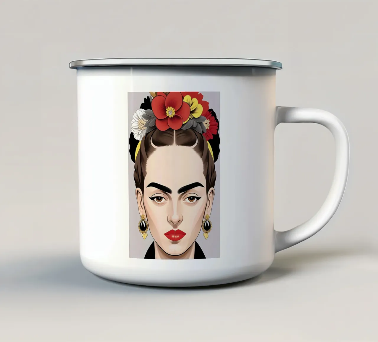 FRIDA KAHLO CON COPRICAPO FLOREALE tazza in smalto da ART DECO