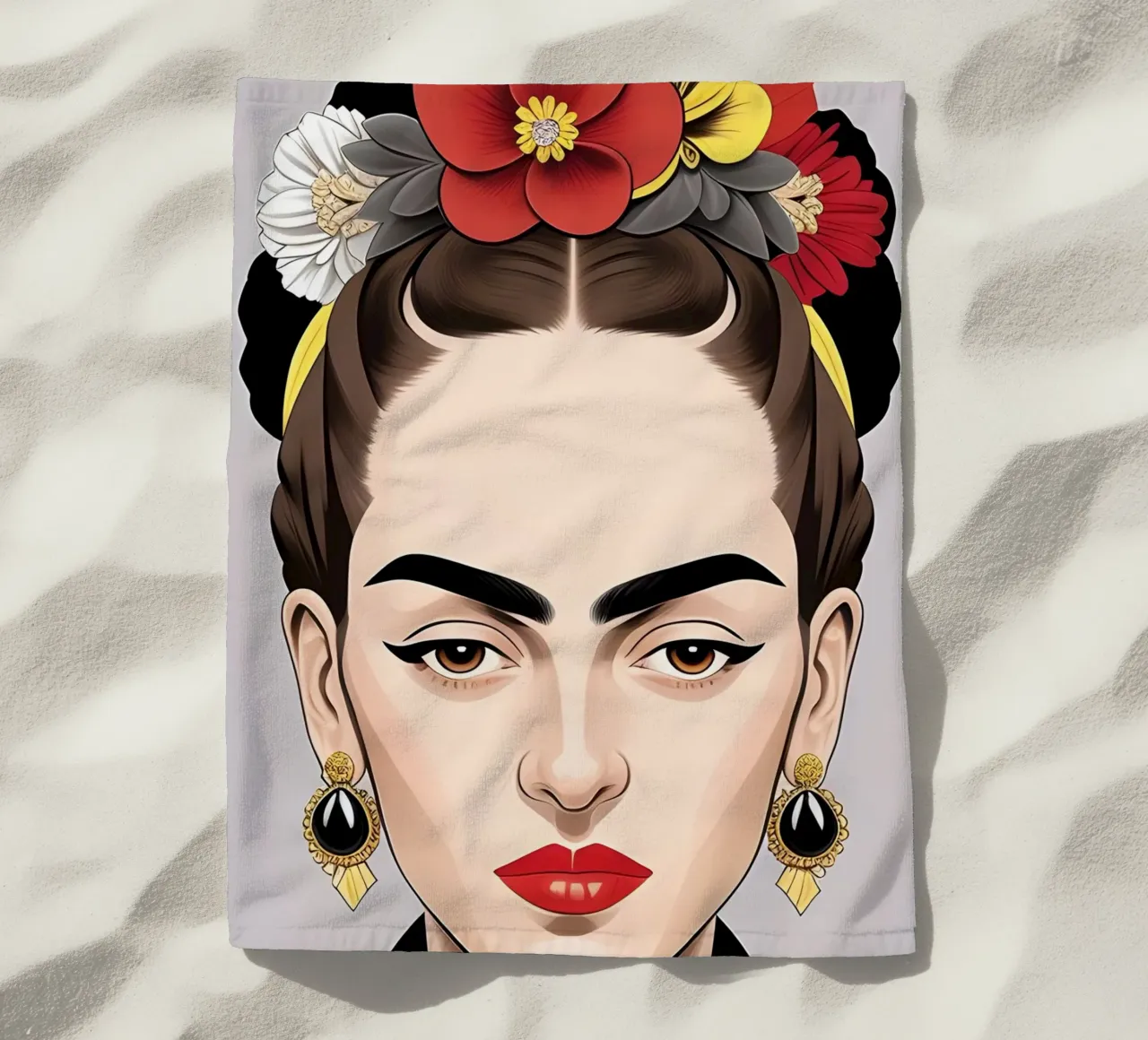 FRIDA KAHLO CON COPRICAPO FLOREALE telo mare da ART DECO