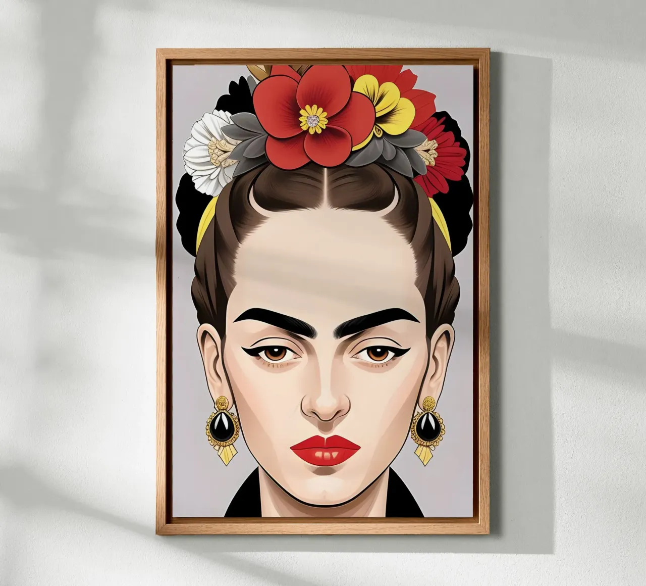 FRIDA KAHLO MET GEBLOEMD HOOFDDEKSEL canvas met Baklijst van ART DECO
