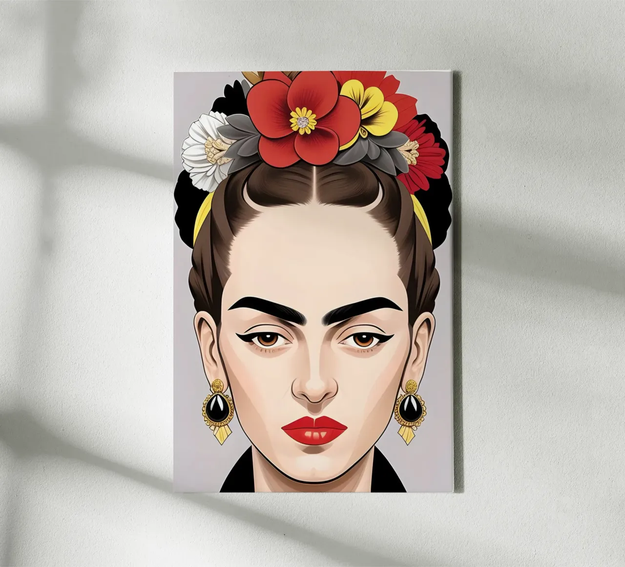 FRIDA KAHLO MET GEBLOEMD HOOFDDEKSEL canvas met Baklijst van ART DECO