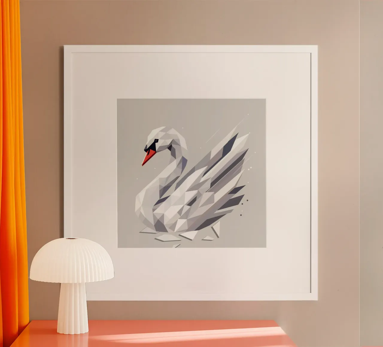 Elegante cigno geometrico - un simbolo di grazia poster con telaio in plastica da namosh