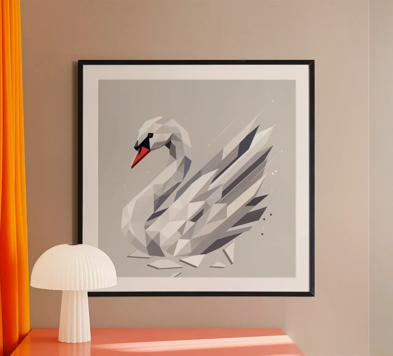 Elegante cigno geometrico - un simbolo di grazia poster con telaio in plastica da namosh