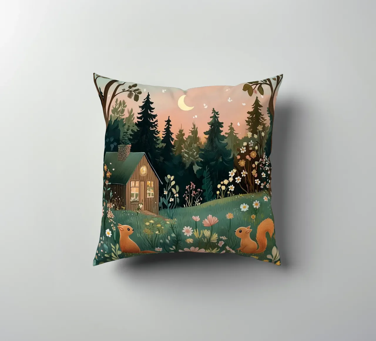 The Twilight Squirrels decorative cushion by studiofox