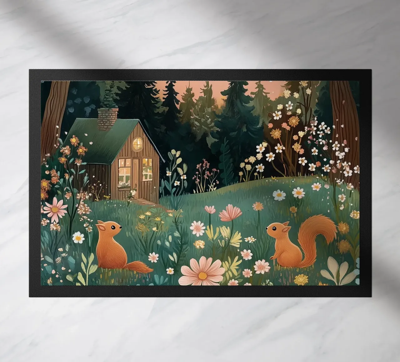 Komplizen Eichhörnchen in der Abenddämmerung Fußmatte von studiofox