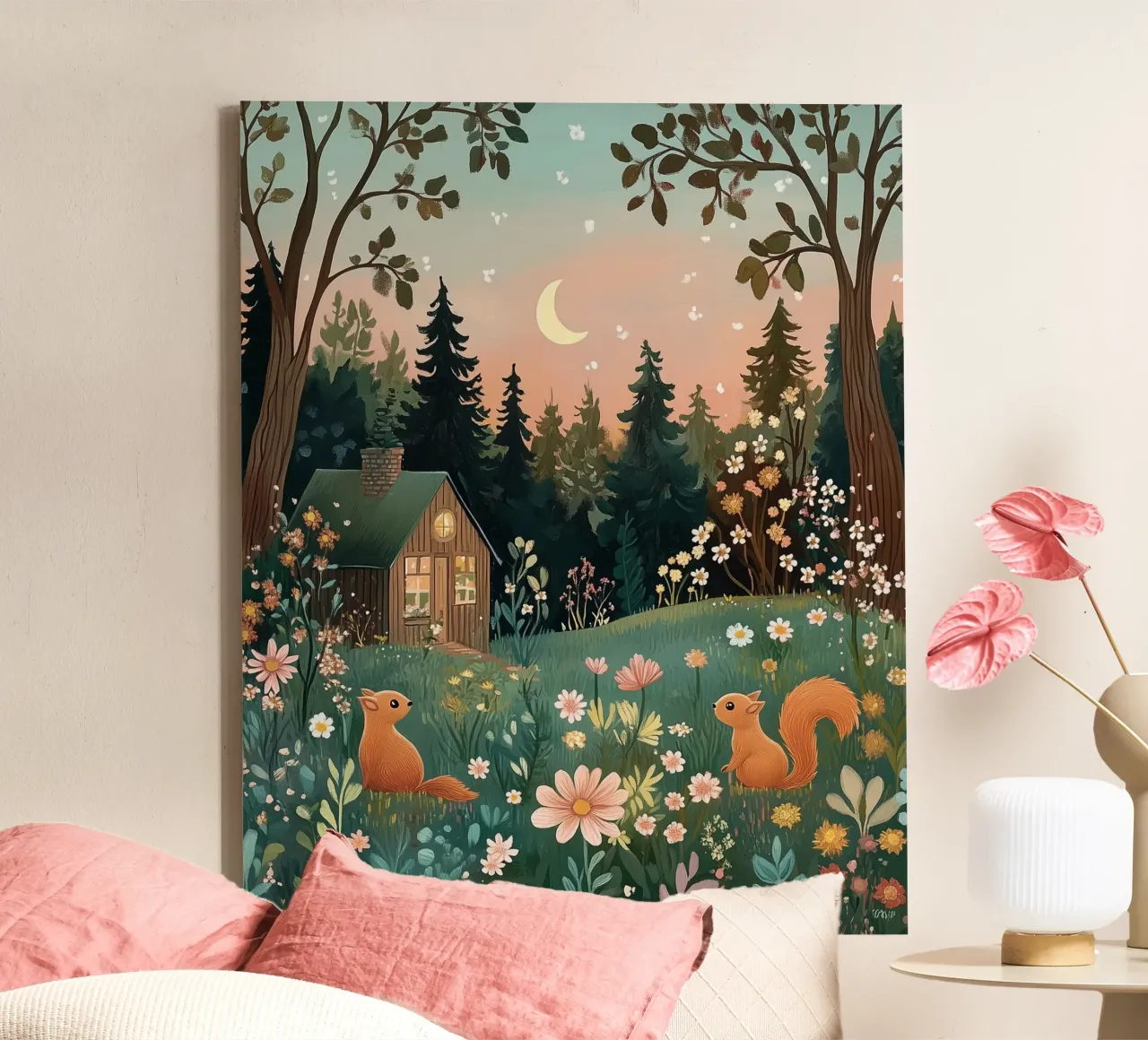Komplizen Eichhörnchen in der Abenddämmerung Leinwand mit Schattenfugenrahmen von studiofox