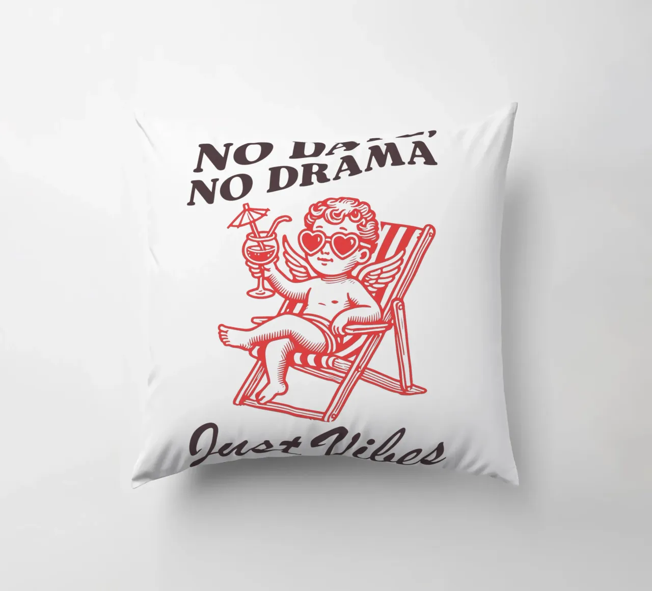 No Date, No Drama, Just Vibes. cojín de edsonramosart