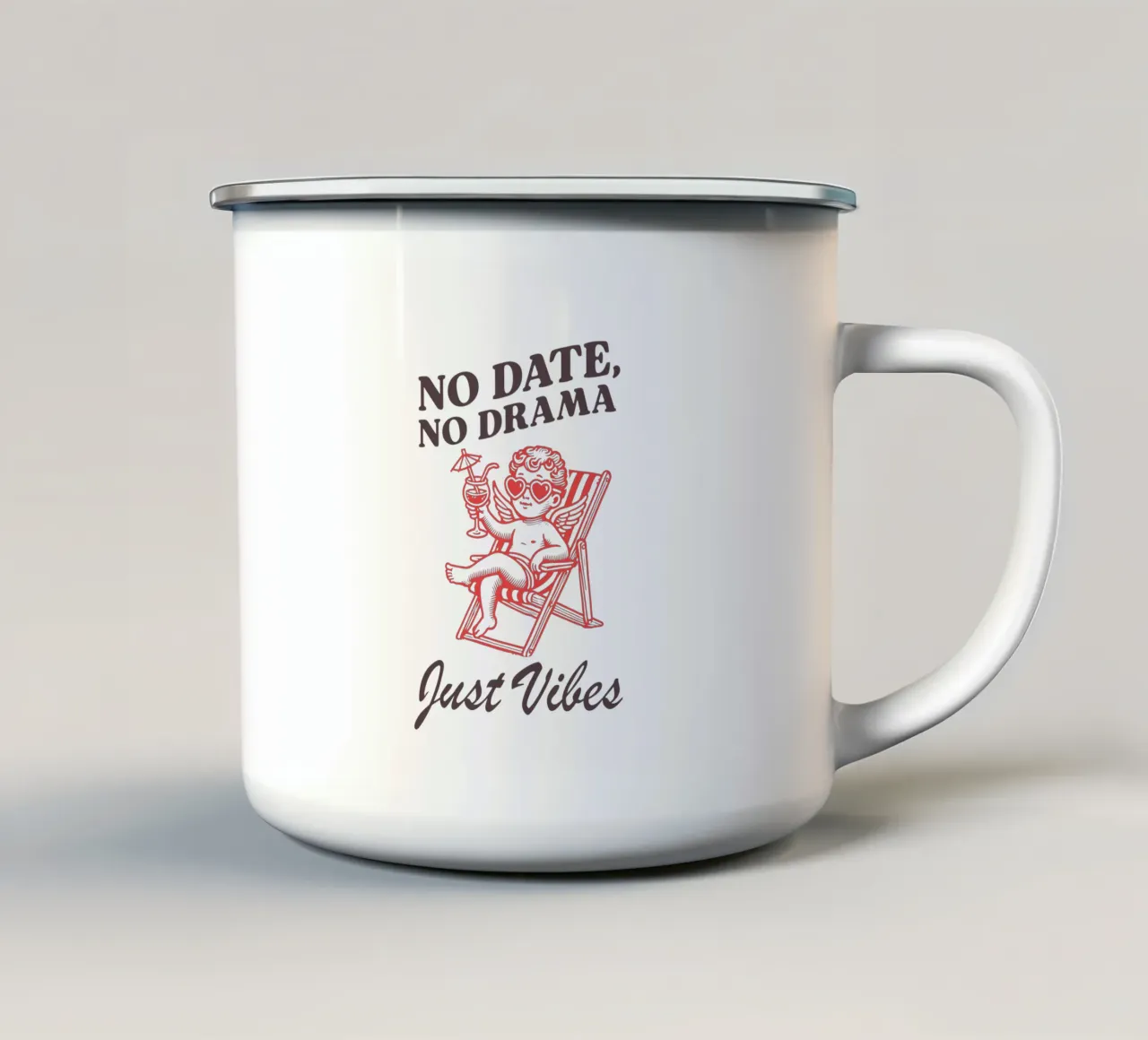 No Date, No Drama, Just Vibes. Emaille Tasse von edsonramosart