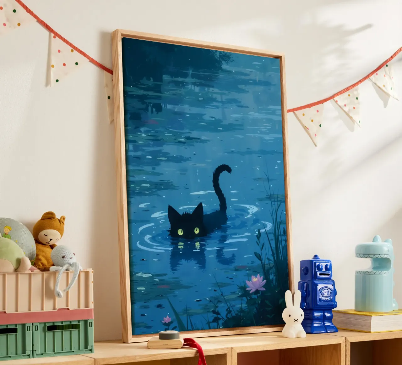 A Cat in the Lillies canvas with Floater frame by Attaboy Dsgn