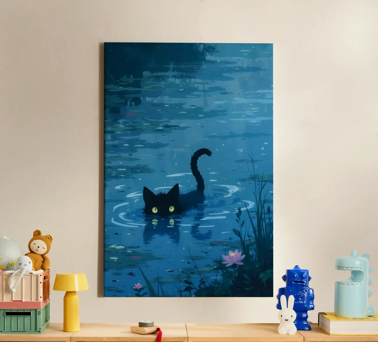 A Cat in the Lillies canvas with Floater frame by Attaboy Dsgn