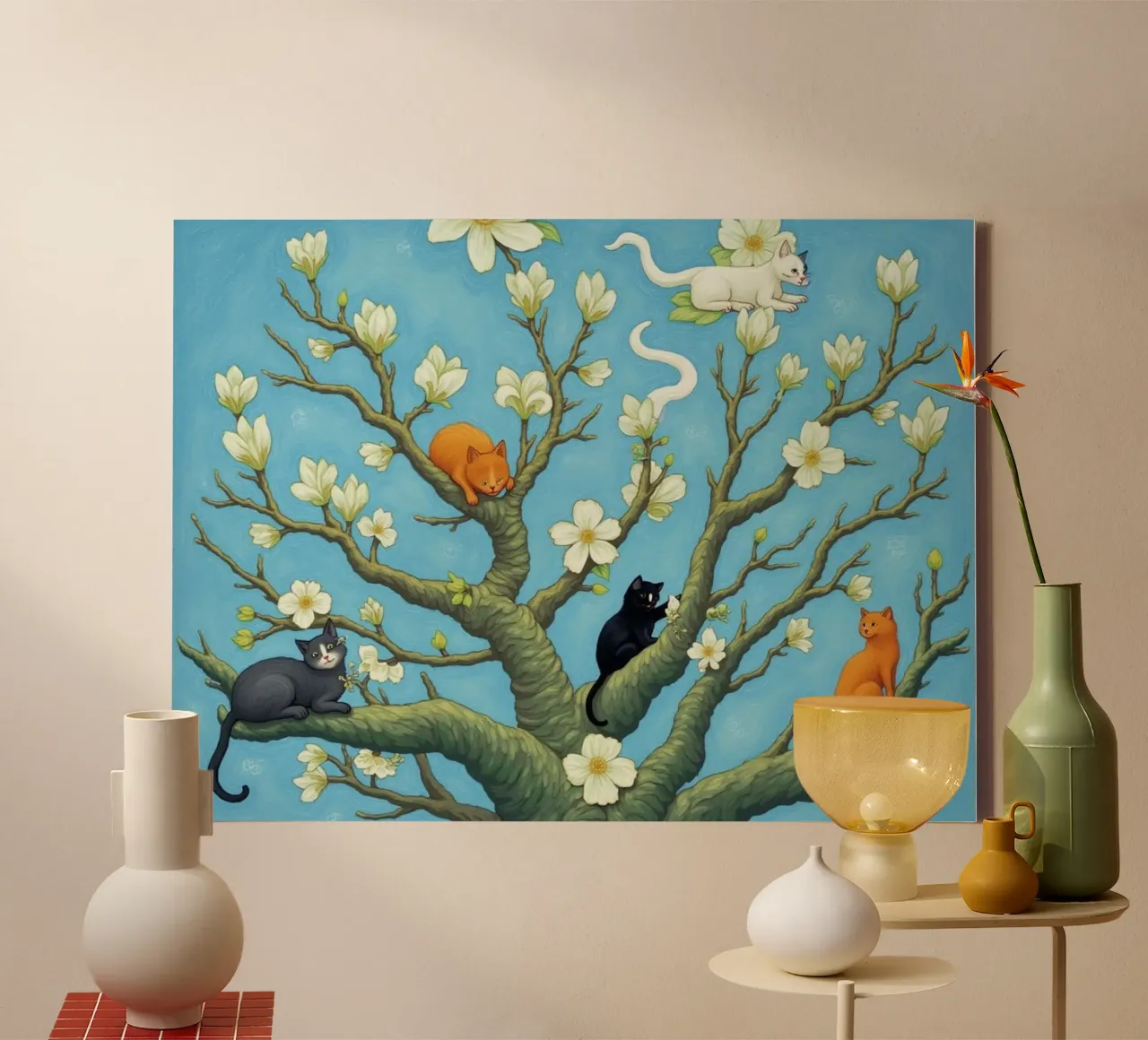 Cat in Blossom-Inspired Design canvas with Floater frame by Attaboy Dsgn