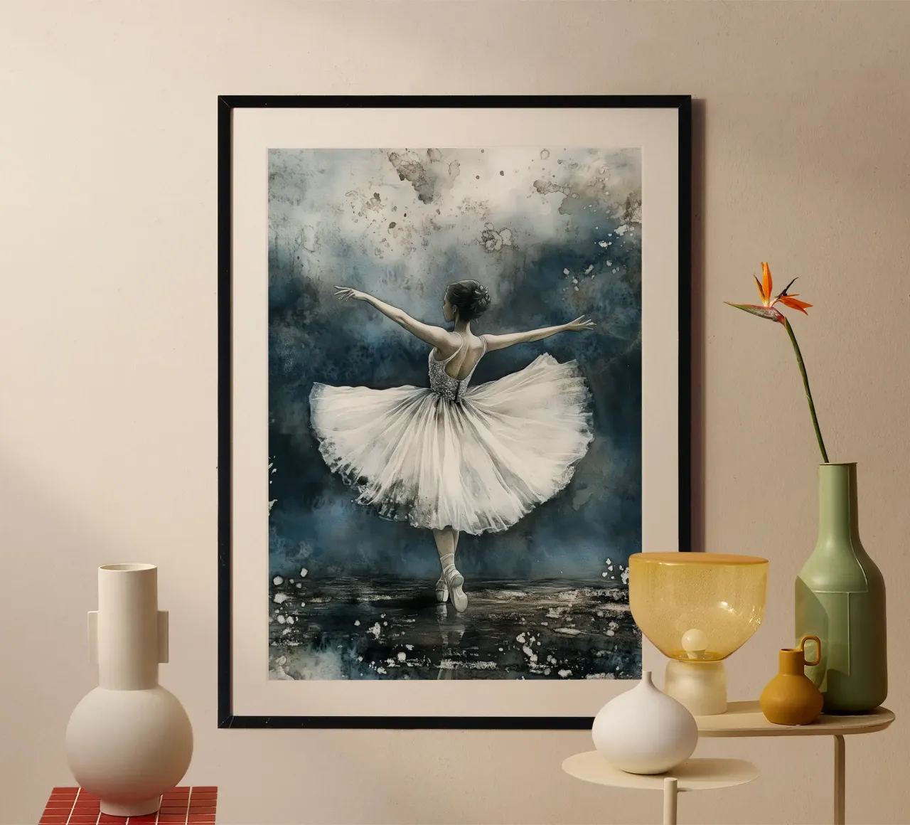 Ballerina di danza classica ad acquerello poster con telaio in alluminio da Justyna Jaszke JBJart