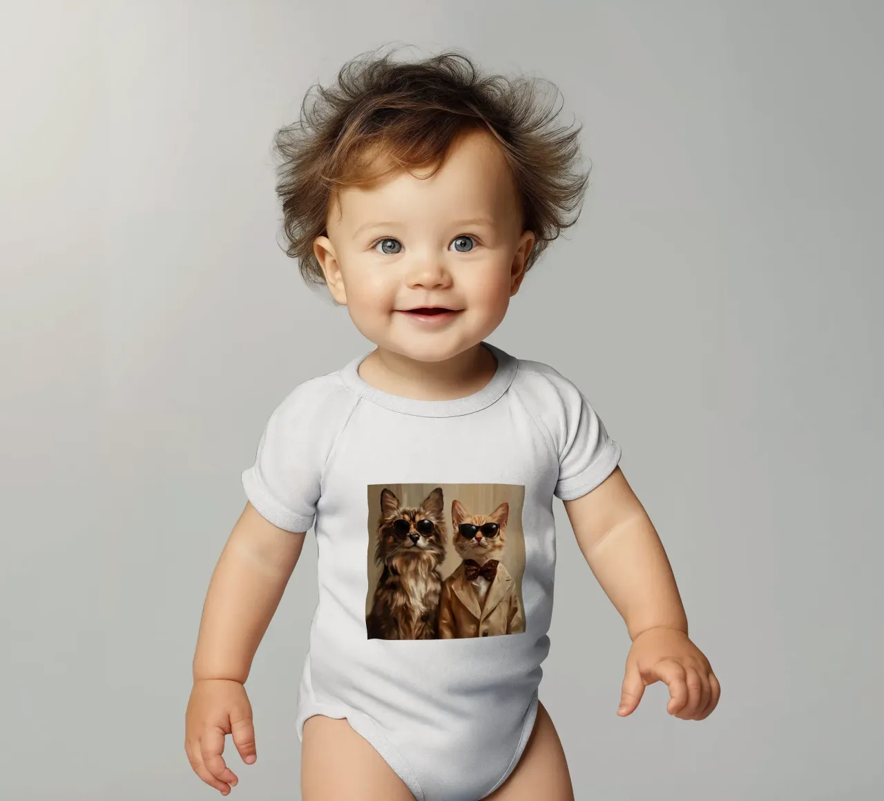 Gatto capo e cane carino body neonato maniche corte da Motivate-Today