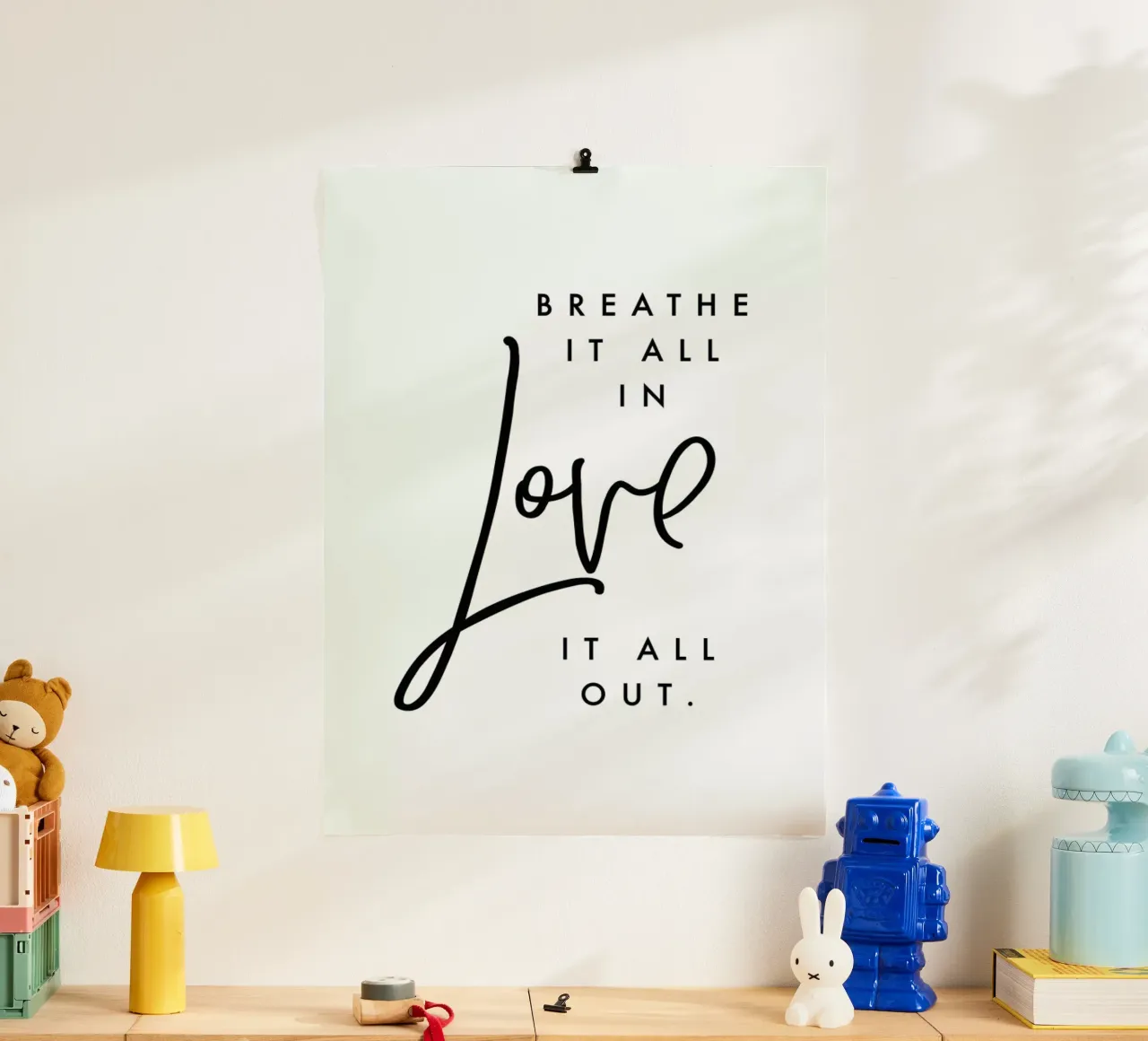 Breathe poster with wooden frame by Honeymoon Hotel