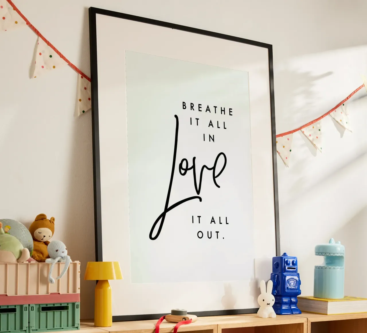 Breathe poster with wooden frame by Honeymoon Hotel