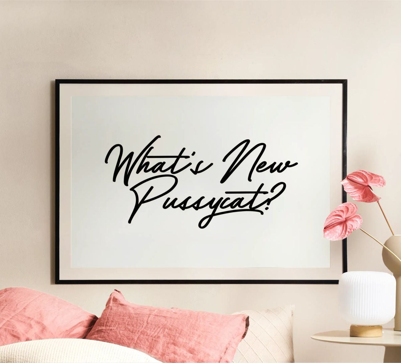 Whats New Pussycat Schwarzes und weißes Zitat Poster von Honeymoon Hotel