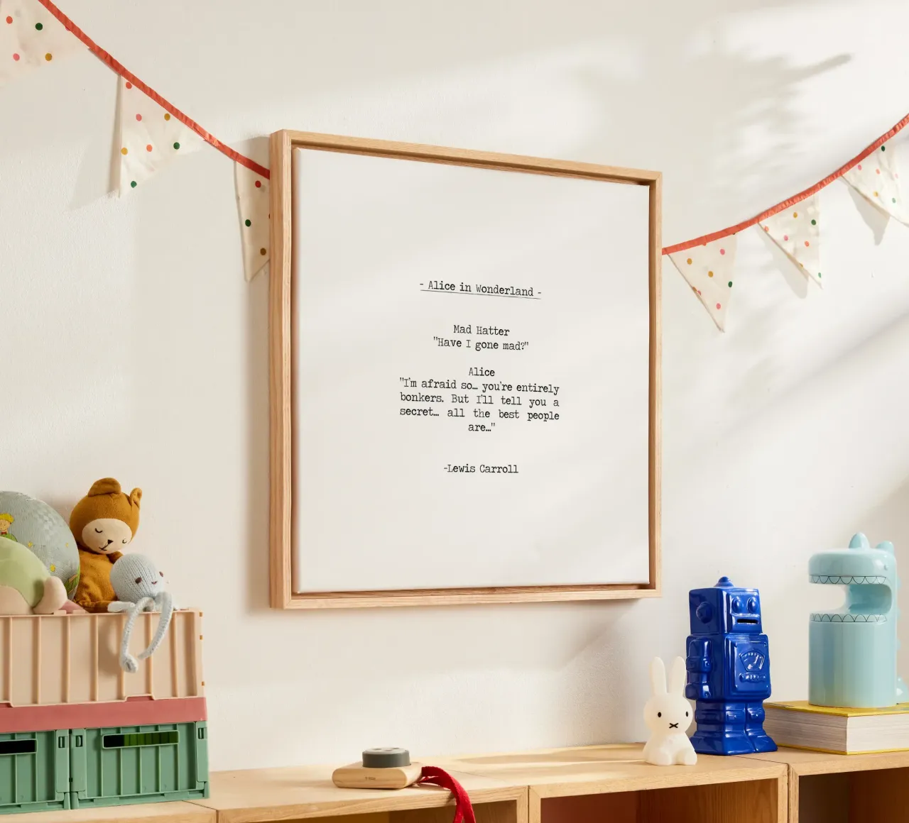 Alice In Wonderland "Have I gone Mad" quote tela con Cornice a cassetta da Summer Soul Co. - Quotes