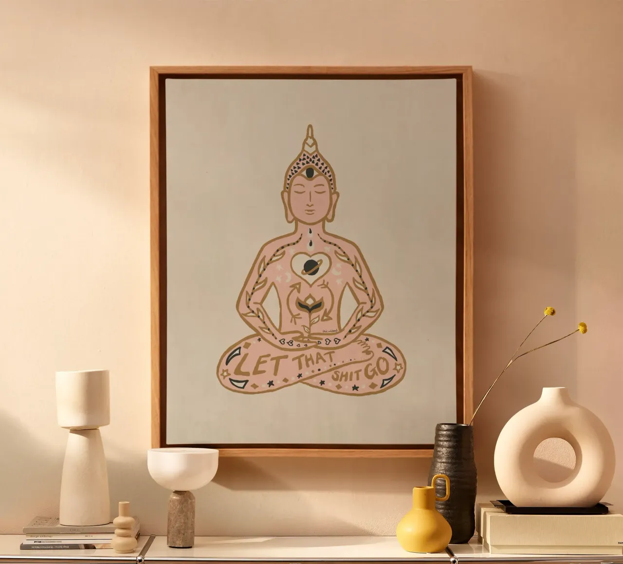 Laat die shit gaan Boeddha Meditatie Typografie Illustratie canvas met Baklijst van This Wild Soul - Illustration