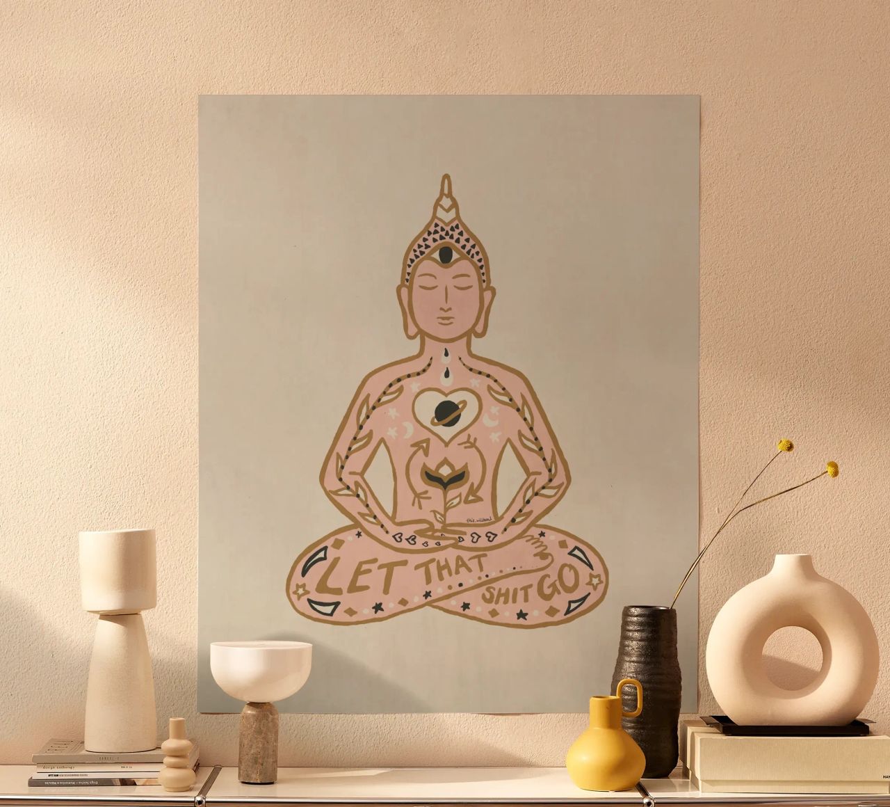Laat die shit gaan Boeddha Meditatie Typografie Illustratie poster van This Wild Soul - Illustration