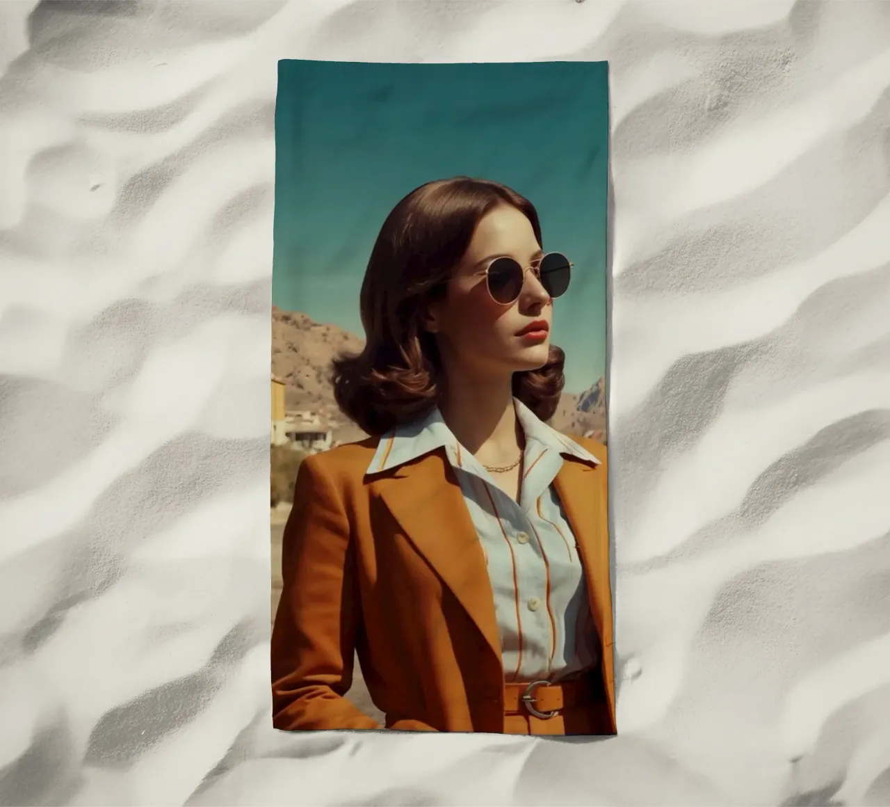 Donna elegante in abbigliamento retrò in piedi in una strada della città telo mare da DesignDoodle