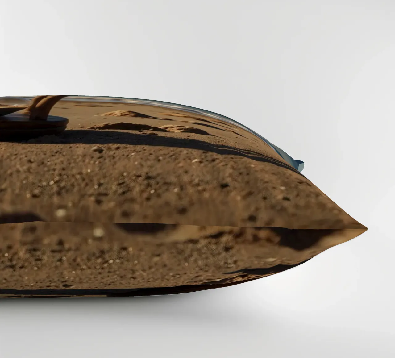 Sand timer placed gently on a beach as waves break softly decorative cushion by DesignDoodle