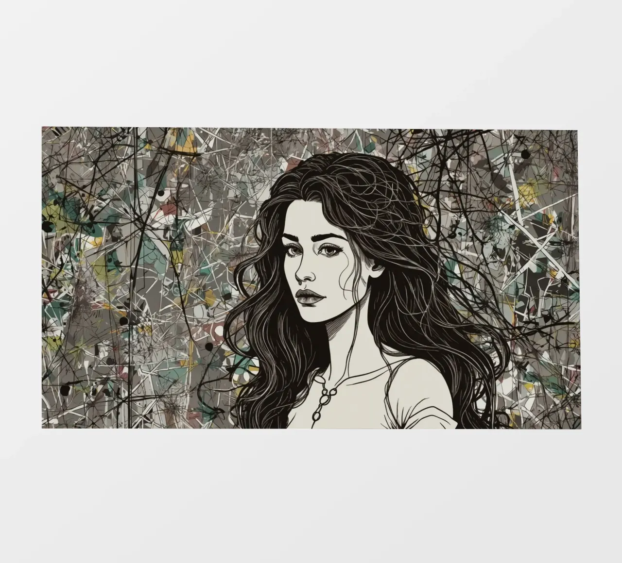 Portrait d'une femme entourée d'éléments d'art abstrait dépi bâche pvc de DesignDoodle