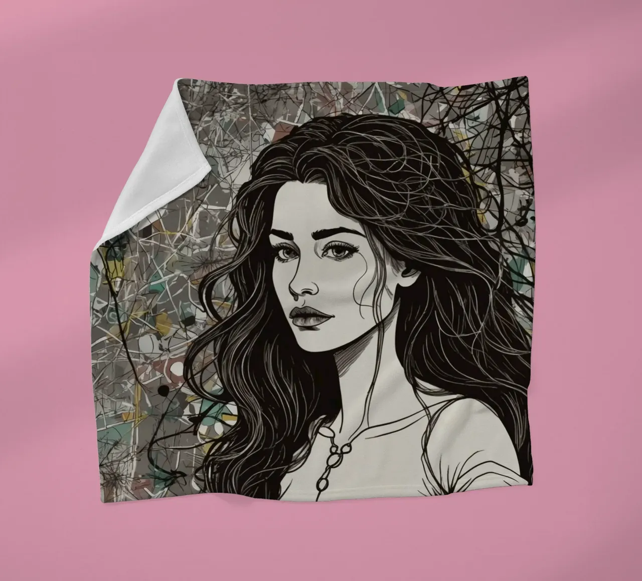Portrait d'une femme entourée d'éléments d'art abstrait dépi plaid polaire de DesignDoodle