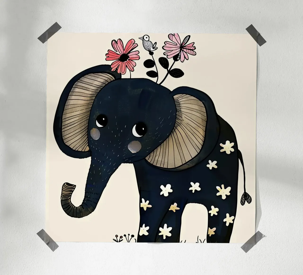 Elefante con fiori carta hahnemühle da DaarbyN