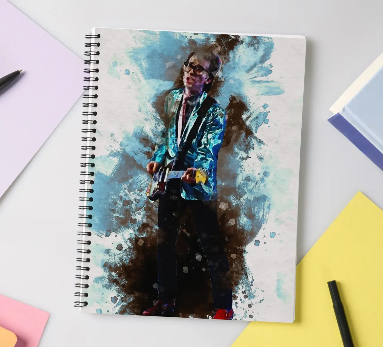 Smudge Elvis Costello & the curse of Top of the Pops spiral notebook by Gunawan Rb