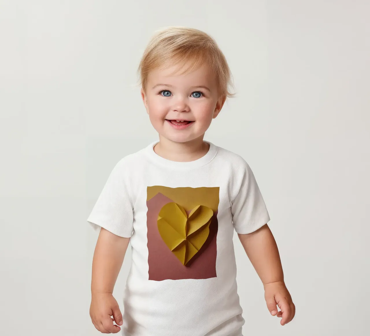 Creative yellow origami heart design on paper background baby t-shirt by DesignDoodle