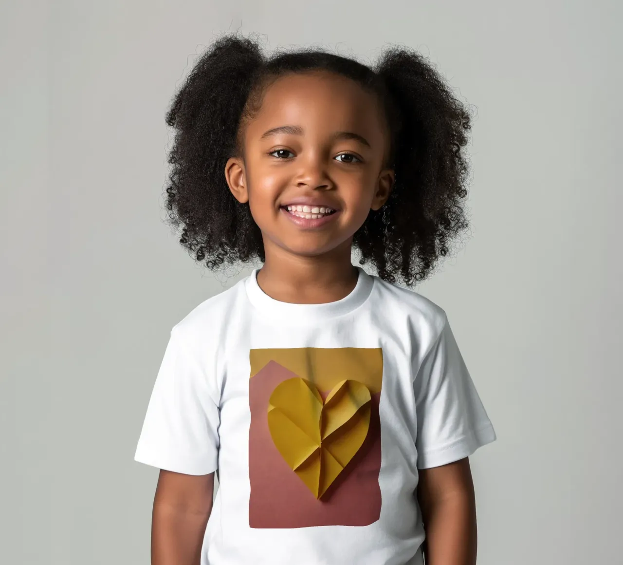 Creative yellow origami heart design on paper background kids t-shirt by DesignDoodle