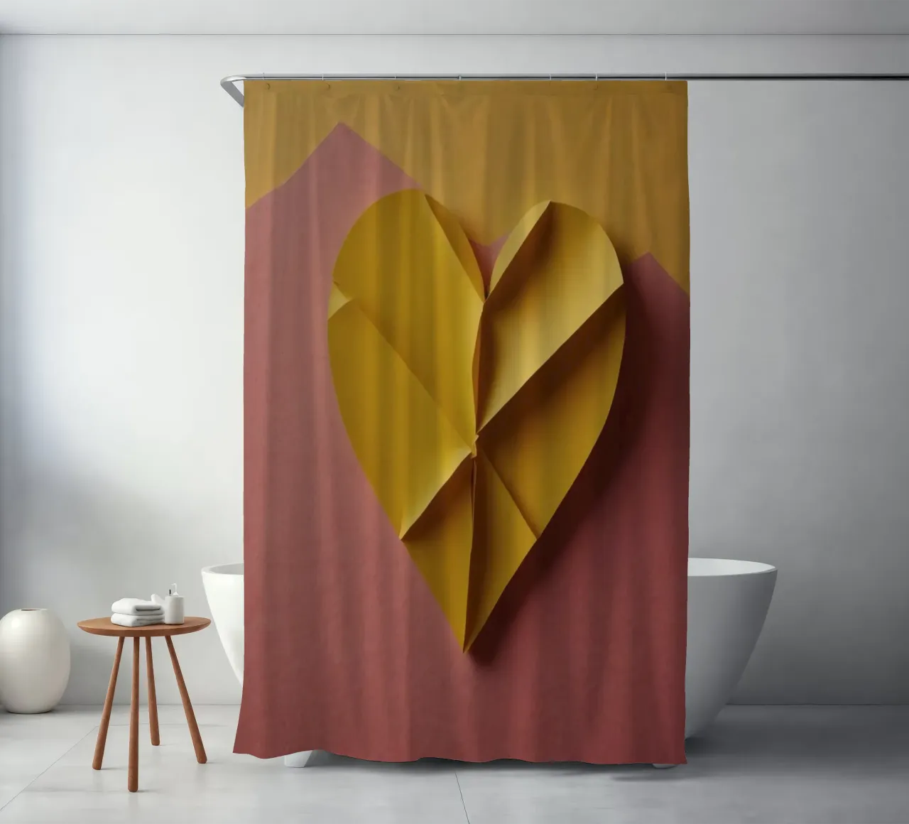 Creative yellow origami heart design on paper background shower curtain by DesignDoodle
