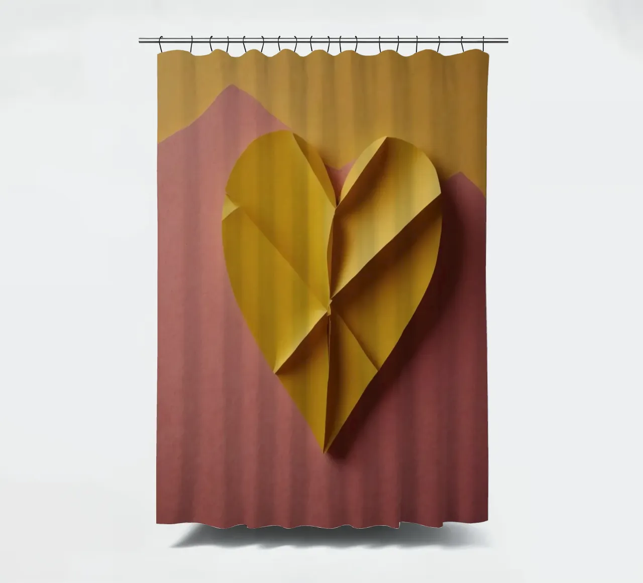 Creative yellow origami heart design on paper background shower curtain by DesignDoodle