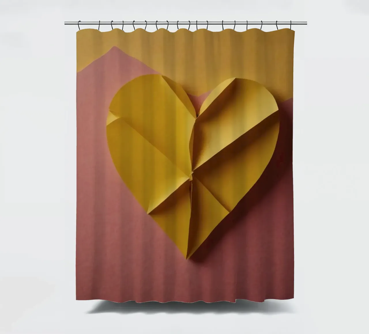 Creative yellow origami heart design on paper background shower curtain by DesignDoodle