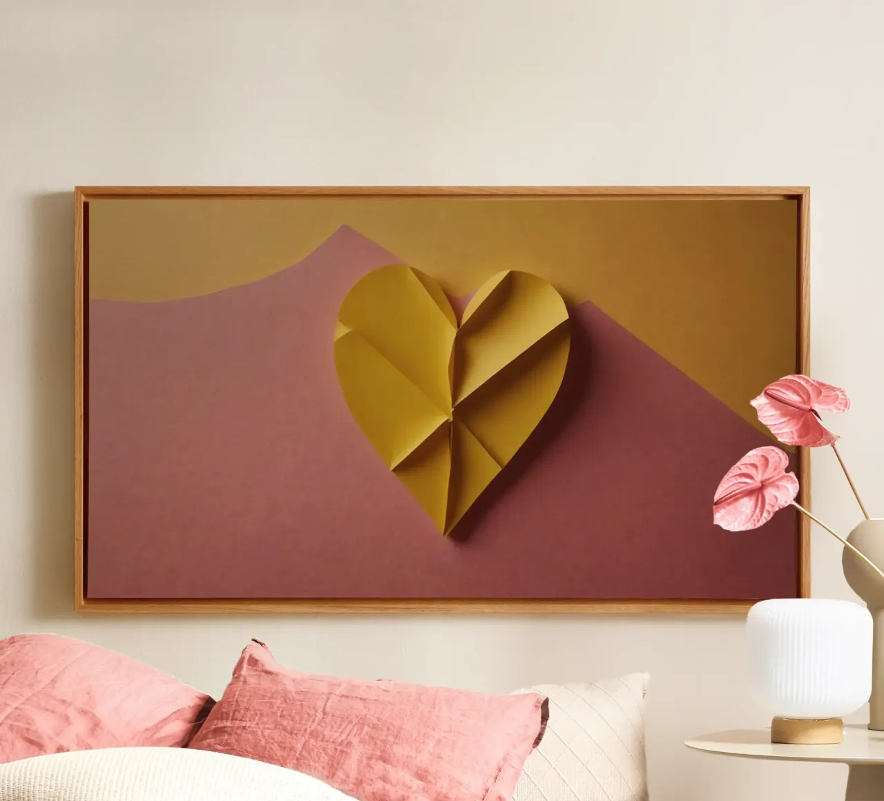 Creatief geel origamihartontwerp op papierachtergrond canvas van DesignDoodle