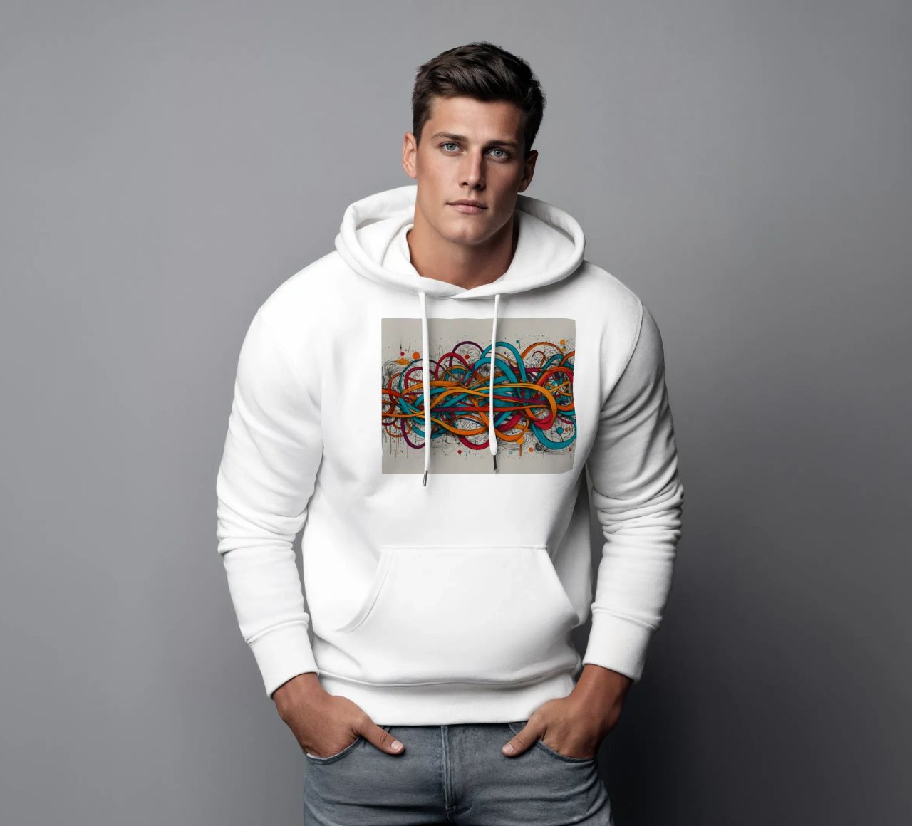 Design astratto e colorato con linee e forme dinamiche felpa con cappuccio da DesignDoodle