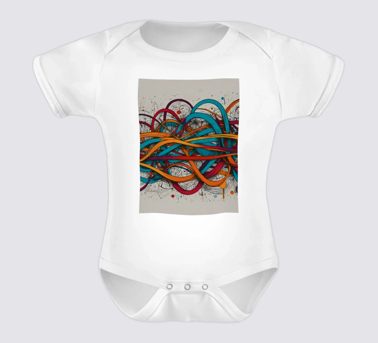 Design astratto e colorato con linee e forme dinamiche body neonato maniche corte da DesignDoodle
